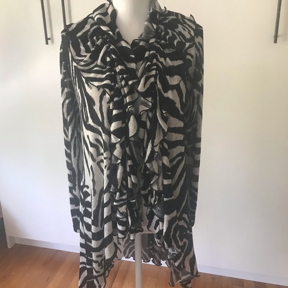 Joseph Ribkoff Couture Zebra cardigan Tunic Sweater Ruffle Collar high low sz 8 - Picture 1 of 7